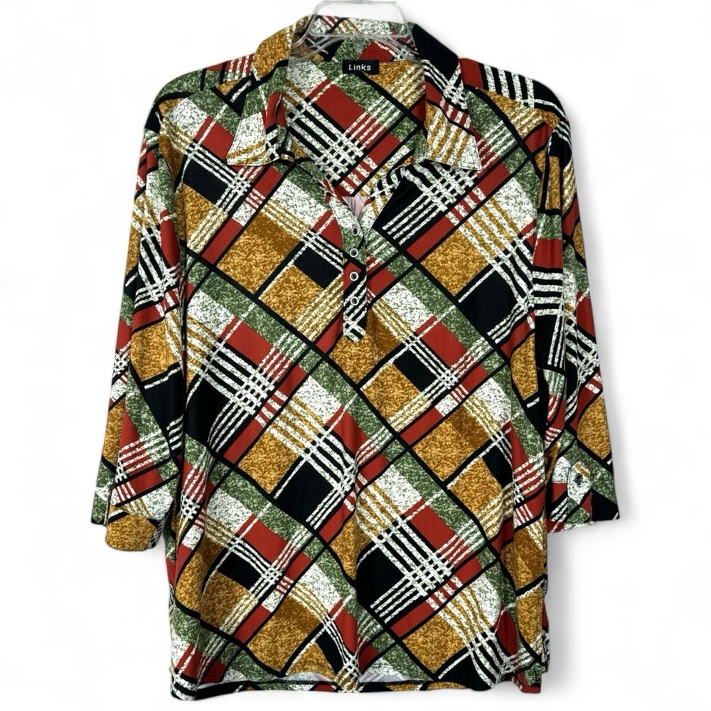 LINKS Top Womens Plus Size 3X‎ V Neck 3/4 Sleeve